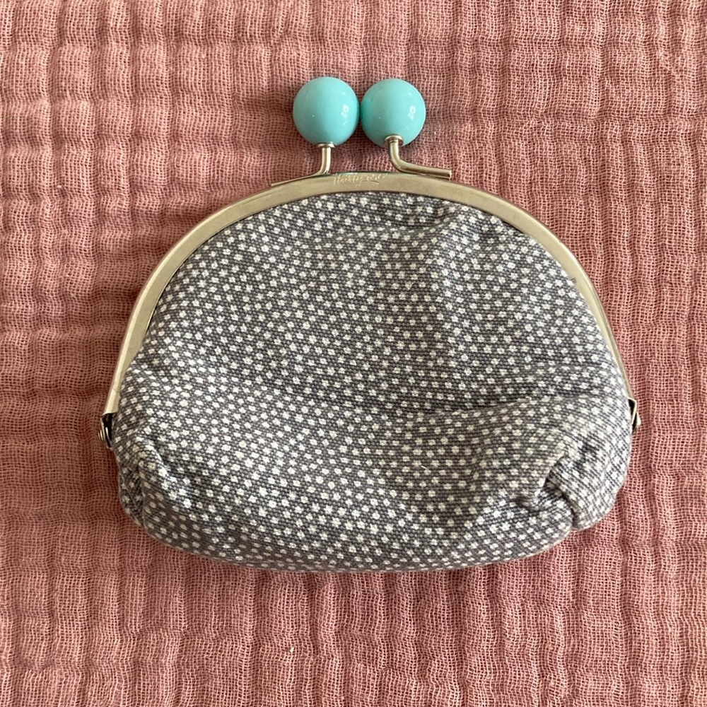 Gray Polka Dot Coin Purse with Blue Clasp